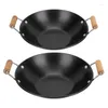 Casseroles 2 pièces marmites de cuisine domestique petite marmite épaissir avec poignées en bois fourniture de cuisine sèche