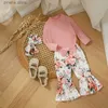 Clothing Sets 3PCS Toddler Baby Girls Clothes Jumpsuits Set Cute Ribbed Half Turtleneck Long Sleeves Romper Floral Flared Pants Headband Suit