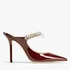 2024 Novas mulheres elegantes Bing Dress Shoes Bombas Sexy Point-toe Mulheres Haute-couture Flat Crystal Ankle Strap Salto Alto Luxo Senhoras Chinelo Bombas Festa Letterg EU35 ~ 43