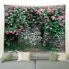 ピンクの花の緑の植物風景の庭の背景装飾タペストリー田舎の景色壁画壁ぶら下がっている寝室の寮の家の毛布240118