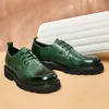 Real Mens Casual Business Quality Reteo hecho a mano cuero genuino 2023 verde Oxfords zapatos formales sociales hombre