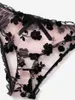 Conjunto sexy Conjunto de lencería de malla con estampado floral sexy - Bragas de sujetador de tul transparente para mujer - Ropa interior seductora