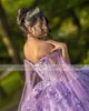 Lilac paarse jurken zoete prinses baljurk verjaardagsfeestje jurken cape vestidos de quinceanera