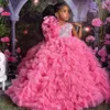 Fuchsia Little Kids Birthday Party Dresses Jewel Beaded Flower Girl Dresses Tiered Tulle Flowergirl Dress