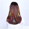 Headbands Girls Hippie Indian Peacock Feather Headband Bohemia Style Fashion Woven Fascinators Head Rope Leopard 5 Styles Wholesale D Dhoxf