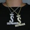 Kedjor isade ut bokstäver självgjorda hängen halsband bling zirkon cz krona dollar symbol badge charm män mode hip hop smycken