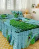 Bed Skirt Peacock Wood Grain Feather Retro Elastic Fitted Bedspread With Pillowcases Mattress Cover Bedding Set Sheet