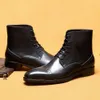 Bottines italiennes en cuir véritable pour hommes, bottines d'affaires de marque faites à la main, élégantes, noires, robe d'hiver, chaussures Brogues sociales, 2023