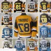 1980 Film Vintage Hockey 87 Sidney Crosby Maillots CCM Broderie 55 Larry Murphy 19 Bryan Trottier Ron Francis Mark Recchi Jersey Blanc 38