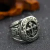 Klassiker Lorraine Cross Ring für Männer Retro orthodox 14K Weiß Gold Kreuz Signet Rune Ring Punk Fashion Biker Schmuck Geschenk