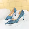 Dress Shoes BIGTREE 2024 Women 7cm High Heels Gold Sparkly Nightclub Pumps Sexy Sequins Bling Low Lady Scarpins Luxury Stiletto