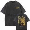 Men's T-Shirts Washed Vintage Rock Band Korn Falling Away From Me Tshirt Skeleton Print T-shirts Men Fashion Gothic T Shirt Male Oversized TeesH24125