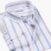 Camisas masculinas de manga comprida casual camisa listrada vertical sem bolso confortável puro algodão padrão-ajuste botão para baixo