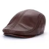 Ball Caps Male Genuine Leather Baseball Hat Winter Warm Cowhide Cap Sboy Beret With Ear Flap Men Classic Retro Sun Dad Gift