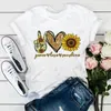 Camisetas con estampado de paz, amor y sol para mujer, camiseta de manga corta con cuello redondo, camisetas gráficas divertidas para mujer, ropa de calle