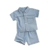 Kläderuppsättningar 0-4Y Baby Denim Shorts Toddler Kort ärm Lapel-skjortor Toppar och byxor Outfits Kids Summer Clothes for Boys Girls Girls