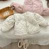 8083 Kinderjas Winter Gewatteerde Stiksels Mouw Baby Meisjes Effen Kleur Gewatteerde Fluwelen Jas 240122