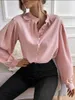 Chemisier Femme 2024 automne élégant solide col montant à manches longues simple boutonnage ample Blouse hauts Femme Blusas