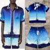 24ss Kazablanka Yeni Erkekler Tasarımcı İpek Gündelik Kısa Gradyan Baskı Seti Moda Markası Yaz Elastik Drawstring Hawaii Plajı Pantolon UNISEX KAZABLANC T-SHIRT TREND TOPS