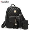 3 Sets Schultaschen für Teenager Girls New 2019 Women Rucksack Leder Ladies Umhängetaschen Book Tasche Black Rucksacks Beutel KL130 J3105