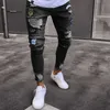 Men's Jeans High Quality Men Stretchy Embroidery Cartoon Print Jeans Ripped Skinny Destroyed Hole Slim Fit Denim Hip Hop Black Jeans T240126