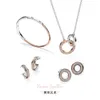 Sterling Sier Hoge kwaliteit originele nieuwe klassieke collectie twee kleuren Pave dubbele ring ketting armband sieraden