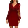 Designer de roupas femininas malha com decote em v lantejoulas formal clube noturno vestido sexy senhoras rendas bodycon v pescoço vestidos de emagrecimento para mulheres vestido de manga comprida saia pretaR1FR