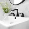 Robinets d'évier de salle de bains, deux poignées, trois trous, cascade largement répandue, robinet de remplissage de baignoire, robinet mitigeur de vanité noir mat