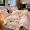 Winter Warm Coral Velvet Bedding Set Princess Style Plush Quilt Cover Bed Sheet Pillowcase 4pcs Luxury Double Duvet Cover Set 240118