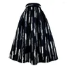 Saias 2024 inverno coreano vintage elegante preto branco listra vertical cintura alta longa saia plissada mulher roupas grossas de lã quente