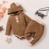 Conjuntos de roupas nascidos bebês meninas roupas sólidas de malha com capuz bodysuit calças 3pcs meninos 3 6 12 18 meses