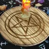 2 PZ Portacandele Pentagramma Legno Divinazione Pendolo Bordo Portacandele Altare Vassoio Rotondo Wiccan Streghe Meditazione Portacandele Pagan Piastra