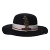 Basker vintage fedora hatt för kvinnor män med fjädrar Panama magiker mössa ull filt cosplaycostume party klä upp y1ua