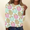 Magliette da donna Moda Girocollo Casual Stampa uovo di Pasqua Camicia lunga Manica media estiva Cheer