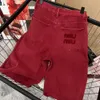 23 Winter Mi * Pantaloni larghi in denim rosso a vita alta con lettera caduta in velluto ricamato a vita alta