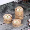 2PCS Candle Holders Pack of 3 drewniane herbatę światła światła dekoracja drzewa pnia bowtie elegancka drewniana świeca na wesele