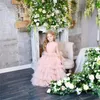 Girl Dresses Simple Pink Layered Flower Dress For Wedding Sleeveless Tulle Puffy Princess First Communion Party Dream Kids Gift