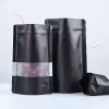 wholesale Matt Black Stand up Paper Frosted Window Bag Snack Cookie Tea Coffee Packaging Bag Doypack Gift Pouches ZZ