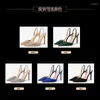 Robe chaussures taille 31-45 strass pointus talons hauts femmes talon aiguille sandales d'or 2024 printemps et suammer bracelet à la mode