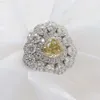 Ювелирные изделия Paston, 9 мм, 3 карата, желтый муассанит в форме сердца, роскошное серебряное кольцо с ореолом, белое позолоченное кольцо для женщин и девочек, обручальное кольцо