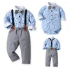 Set di abbigliamento Abiti per neonati Vestiti per ragazzo Pagliaccetto Bretelle Pantaloni 2 pezzi Abito formale Papillon per feste Abito per compleanno per bambini Nato 0-3 anni