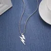 14K White Gold Lightning Pendent Necklace for Men Women Powerful Chain Necklaces Punk Couple Jewelry Gifts for Friend