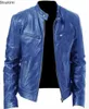 Lädermotorcykeljacka män smal kortrock krage pu jackor hösten vinter vindtät kappa blazer blazers 5xl 240125