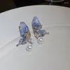 Stud Oorbellen Koreaanse Mode Blauwe Dier Vlinder Parel Voor Vrouwen Kristal Zirkoon Oorbel Bruiloft Sieraden Gift Pendientes Mujer