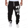 Calças masculinas outono inverno calças masculinas casual jogger número 7 impresso carta cordão moletom calças calças jogging calças streetwear t240126