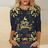 Women's Blouses Women Elegant Floral Blouse Spring Casual Fashion Round Neck Christmas Print Loose Shirt Office Lady Tunics Oversized Tops