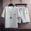 Męskie dresy 2 szt./Zestaw stylowe szorty T-shirt miękki top krótkie rękawy ćwicz głębokie krocze