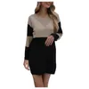 Casual Dresses In Patchwork Comfortable Fashion Round Neck Bag Buttock Long Sleeve Simple Dress Classic Versatile Vestidos