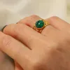 Pierścienie opaski UWORLD 18K Gold Gold puste liść regulowany okrągły zielony pierścień otwierający ze stali nierdzewnej Malachite Anillos Mujer 240125