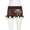 Skirts Sweet Contrast Color Bow Super-short Skirt Brown Low Waisted Bodycon Ruffle Knit Vintage Cute Bottoms Y2K Outfit